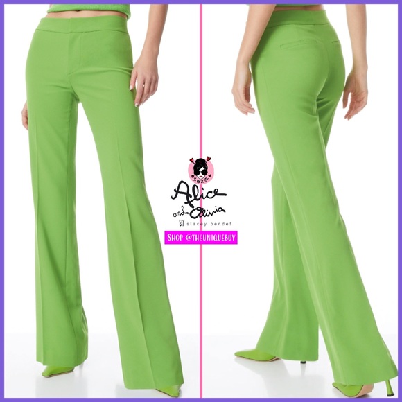 Alice + Olivia Livi Parrot Green Straight Leg Trouser Pant
